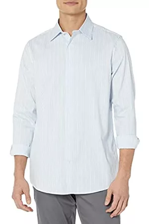 Amazon Uomo Camicie eleganti - Camicia Elegante Elasticizzata a Manica Lunga vestibilità Regolare Uomo, Bianco, Gessato, L