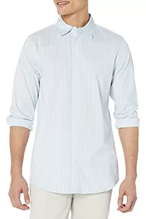Amazon Uomo Camicie eleganti - Camicia Elegante Elasticizzata a Manica Lunga Vestibilità Slim Uomo, Bianco, Gessato, L