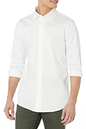 Amazon Uomo Camicie eleganti - Camicia Elegante Elasticizzata a Manica Lunga vestibilità Slim Uomo, Bianco, M