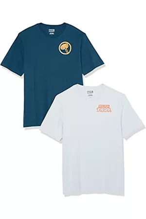 Amazon Uomo Polo - Crewneck T-Shirts T-Shirt Girocollo Regular Fit, Marvel Thor, XS, Pacco da 2