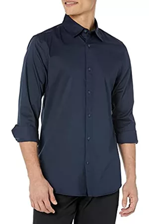 Amazon Uomo Camicie eleganti - Camicia Elegante Elasticizzata a Manica Lunga vestibilità Slim Uomo, Blu Marino, M