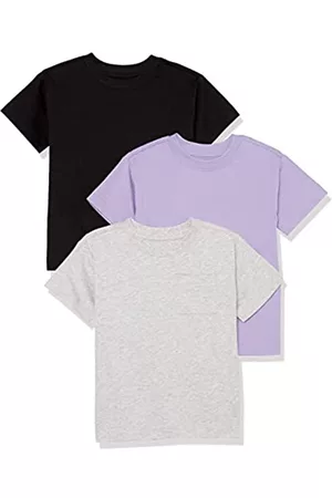 Amazon Polo - T-Shirt a Maniche Corte Stile Moderno Unisex Bambini e Ragazzi, Pacco da 3, Nero/Grigio Puntinato/Porpora, 3 Anni