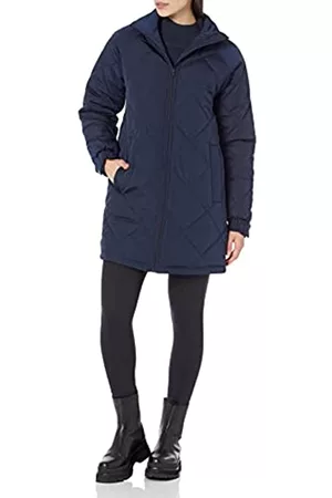 Amazon Aware Donna Piumini - Cappotto di piumino di media lunghezza in poliestere riciclato dalla vestibilità comoda Donna, Blu Marino, 5XL Plus