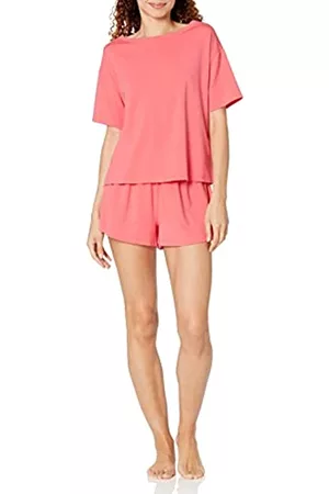 Amazon Aware Donna T-shirt a maniche corte - Set di maglietta a maniche corte e pantaloncini in cotone modal dalla vestibilità comoda Donna, Rosa Corallo, 7XL Plus