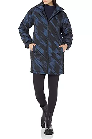 Amazon Aware Donna Piumini - Cappotto di Piumino di Media Lunghezza in Poliestere Riciclato dalla vestibilità Comoda Donna, Turchino, Brush Stroke, 6XL Plus