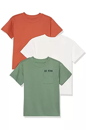 Amazon T-shirt a maniche corte - T-Shirt a Maniche Corte Stile Moderno Unisex Bambini e Ragazzi, Pacco da 3, Terracotta/Verde Salvia/Avorio, 4 Anni