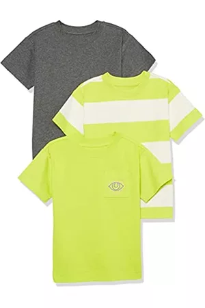 Amazon T-shirt a maniche corte - T-Shirt a Maniche Corte Stile Moderno Unisex Bambini e Ragazzi, Pacco da 3, Carbone Puntinato/Verde Lime, Righe da Rugby, 4-5 Anni