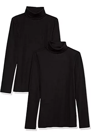 Amazon Donna T-shirt a maniche lunghe - Top Aderente a Maniche Lunghe con Collo Alto a Costine Donna, Pacco da 2, Nero, 6XL Plus