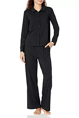 Amazon Aware Donna Pigiami - Pigiama in Cotone Modal con Camicia a Maniche Lunghe e Pantaloni dalla vestibilità Comoda Donna, Nero, XS