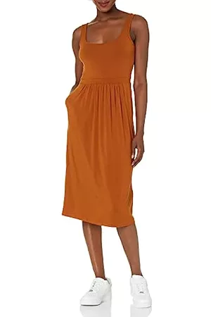Amazon Donna Vestiti stile impero - Vestito Midi Stile Impero Smanicato in Jersey Donna Plus Size, Caramello, L