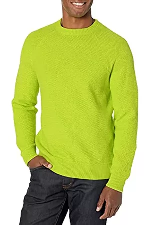 Amazon Uomo Cardigan - Maglione Girocollo in Cotone Testurizzato vestibilità Oversize Uomo, Verde Lime, 3XL Plus Tall