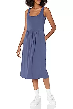 Amazon Donna Vestiti stile impero - Vestito Midi Stile Impero Smanicato in Jersey Donna Plus Size, Blu Medio, L