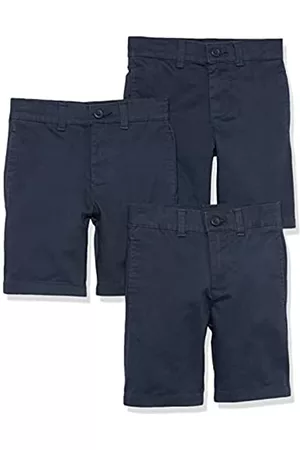 Amazon Bambini Pantaloncini - Bermuda Senza Pence in Tessuto Stile Uniforme Bambini e Ragazzi, Pacco da 3, Blu Marino, 8 Anni
