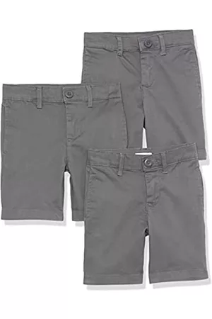 Amazon Bambini Pantaloncini - Bermuda Senza Pence in Tessuto Stile Uniforme Bambini e Ragazzi, Pacco da 3, Grigio, 8 Anni