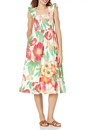 THE DROP Donna Vestiti midi - Kimi Ruffled Shoulder Smocked Midi Dress da Donna, Tbd Stampa Floreale1, 5XL Plus