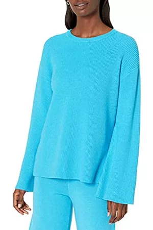 THE DROP Donna Maglioni - Alice Crew-neck Back-slit Ribbed Pullover Sweater da Donna, Blu Oceano, XXS