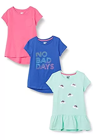 Amazon Bambina T-shirt senza maniche - Top a tunica a maniche corte e senza maniche Bambine e ragazze, Pacco da 3, Rosa/Blu/Verde, 6-7 anni