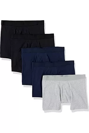 Amazon Uomo Boxer shorts aderenti - Cotton Brief Boxer in Jersey di Cotone, Nero/Blu Marino/Grigio Puntinato, 6XL Plus, Pacco da 5