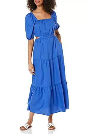 THE DROP Donna Vestiti a balze lunghi - Maxi abito da donna Anaya, a balze, con scollo quadrato e aperture, azzurro, M