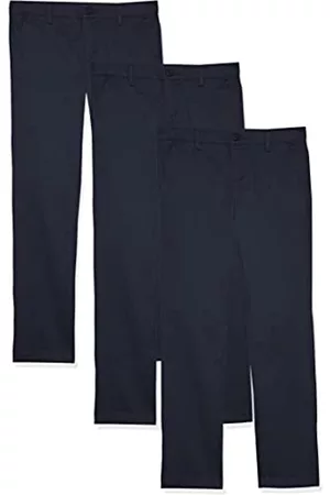 Amazon Bambina Pantaloni - Pantaloni Uniformi Chino Senza Pinces Bambine e Ragazze, Pacco da 3, Blu Marino, 10 Anni