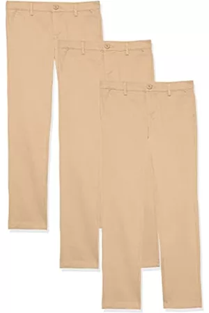 Amazon Bambina Pantaloni - Pantaloni Uniformi Chino Senza Pinces Bambine e Ragazze, Pacco da 3, Marrone Kaki, 12 Anni Plus