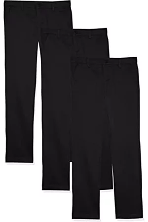 Amazon Bambina Pantaloni - Pantaloni Uniformi Chino Senza Pinces Bambine e Ragazze, Pacco da 3, Nero, 9 Anni