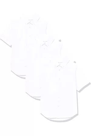 Amazon Bambini Camicie a maniche corte - Camicie a Maniche Corte Stile Uniforme in Popeline Elasticizzato con Chiusura con Bottoni Bambini e Ragazzi, Pacco da 3, Bianco, 6-7 Anni Slim