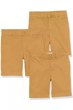 Amazon Bambini Pantaloncini - Bermuda Senza Pence in Tessuto Stile Uniforme Bambini e Ragazzi, Pacco da 3, Kaki Scuro, 8 Anni