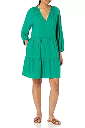 THE DROP Donna Vestiti sexy - @Caralynmirand Ruffle-neck Tiered Mini Dress da Donna, Verde Ultramarino, L