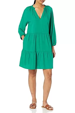 THE DROP Donna Vestiti sexy - @Caralynmirand Ruffle-neck Tiered Mini Dress da Donna, Verde Ultramarino, L