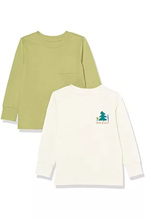 Amazon Polo - T-Shirt a Maniche Lunghe con Polsini a Costine Unisex Bambini e Ragazzi, Pacco da 2, Verde Salvia/Great Outdoors, 10 Anni
