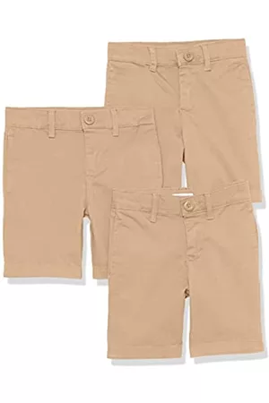 Amazon Bambini Pantaloncini - Bermuda Senza Pence in Tessuto Stile Uniforme Bambini e Ragazzi, Pacco da 3, Marrone Kaki, 7 Anni