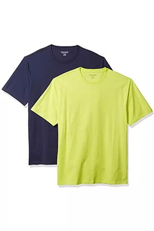 Amazon Uomo Polo - T-Shirt Girocollo a Maniche Corte Uomo, Pacco da 2, Verde Lime/Blu Marino Scuro, S