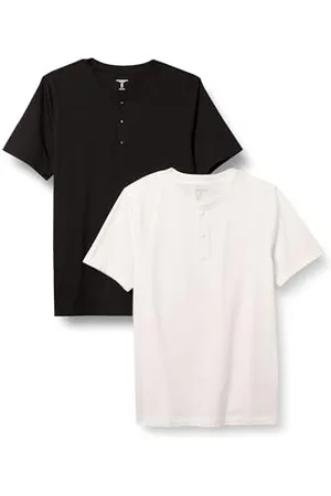 Amazon Maglietta Serafino A Maniche Corte in Cotone vestibilità Slim-Fit Uomo, Pacco da 2, , XL