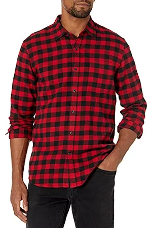 Amazon Camicia in Flanella Scozzese con Bottoni A Maniche Lunghe Sagomata Uomo, , M