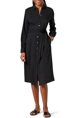 Amazon Abito Chemisier Midi a Maniche Lunghe in Georgette Donna, , XS