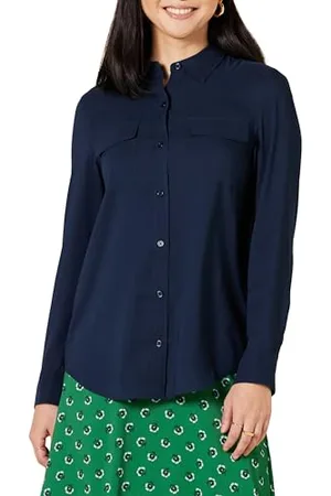 Amazon Camicia con Tasche a Maniche Lunghe in Georgette dalla vestibilità Comoda Donna, , L
