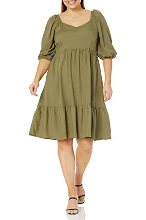 THE DROP Vestito Lexi da donna, con scollo a cuore, maniche a palloncino e punto smock sul retro, , XXL Plus, taglia forte