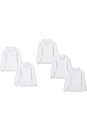 Amazon Polo in Tessuto Interlock a Maniche Lunghe Bambine e Ragazze, Pacco da 5, , 11-12 Anni