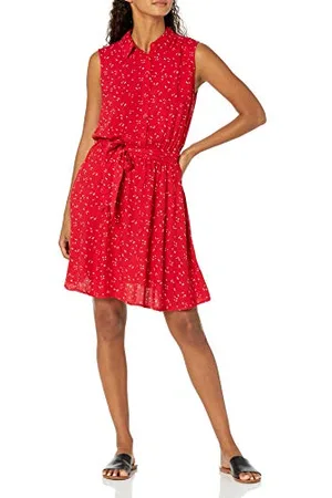 Amazon Abito Chemisier Senza Maniche in Tessuto dalla vestibilità Comoda Donna, , XL