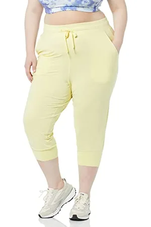 Amazon Pantaloni da Jogging Crop in Tessuto Tecnico Spazzolato Elasticizzato (Taglie Forti Disponibili) Donna, , S