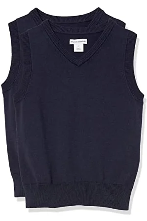 Amazon Maglione Smanicato con Scollo a v in Cotone in Stile Uniforme Bambini e Ragazzi, Pacco da 2, , 10 Anni