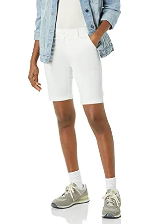 Amazon Bermuda Kaki con Cucitura Interna da 25 cm a Vita Medio Alta Donna, , 48