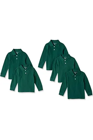 Amazon Polo in Filato piqué a Maniche Lunghe Bambini e Ragazzi, Pacco da 5, , 9 Anni