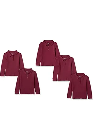 Amazon Polo in Tessuto Interlock a Maniche Lunghe Bambine e Ragazze, Pacco da 5, , 4 Anni
