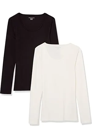 Amazon Maglione a Costine con Scollo Rotondo dalla vestibilità Aderente (Disponibile in Taglie Forti) Donna, Pacco da 2, , 5XL Plus