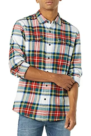 Amazon Camicia in Flanella con Due Tasche a Maniche Lunghe Vestibilità Aderente Uomo, , L