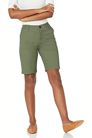 Amazon Bermuda Kaki con Cucitura Interna da 25 cm a Vita Medio Alta Donna, , 48