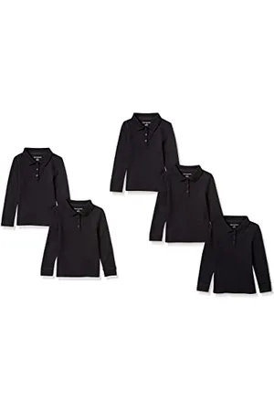 Amazon Polo in Tessuto Interlock a Maniche Lunghe Bambine e Ragazze, Pacco da 5, , 11-12 Anni