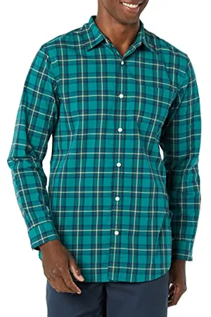 Amazon Camicia in Popeline Elasticizzato A Manica Lunga dalla vestibilità Aderente Uomo, , XS
